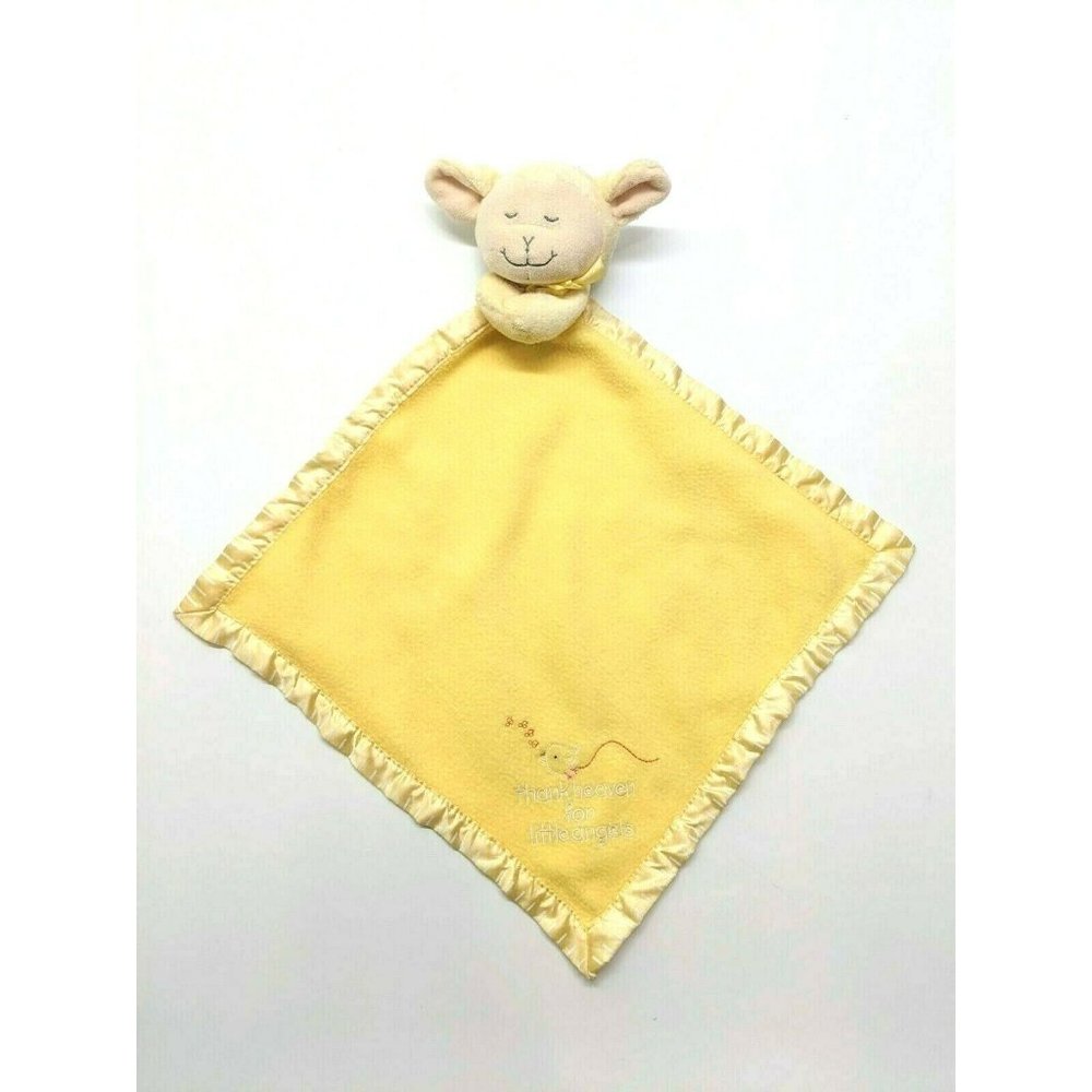 Kids II Plush Lamb Security Baby Blanket Lovie Yellow w/ Satin Trim 13" Square